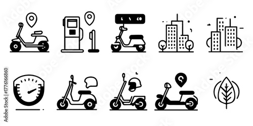 Modern electric scooter icons representing urban mobility and sustainable transportation solutions
