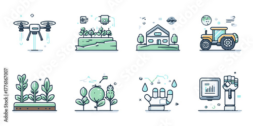 Modern agriculture technology icons representing innovation and efficiency in farming practices