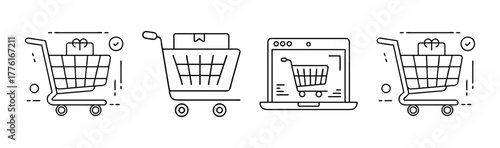 E-commerce icons thin line set online shopping delivery package