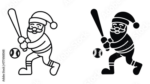 Vector art of Santa claus playing baseball, a fun and festive christmas sports illustration for holiday cards and decorations