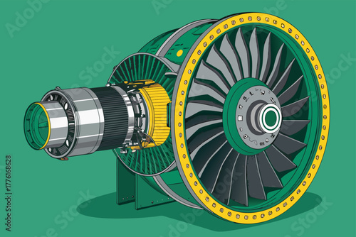 Simplified turbine cross-section, close-up, flat design.