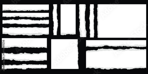 Torn sheets of paper. A set of torn paper and strips of paper on a dark background. Vector illustration.