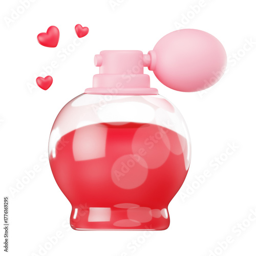 Elegant 3D Rendered Perfume Bottle with Floating Hearts A Valentine's Day Delight