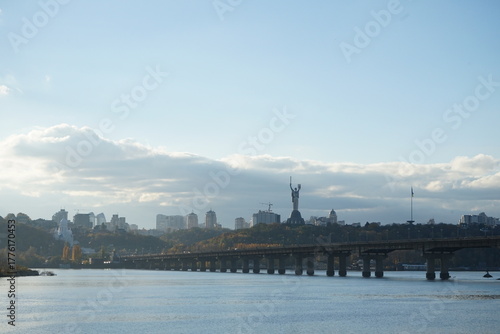 A panorama of the foggy autumn city of Kyiv