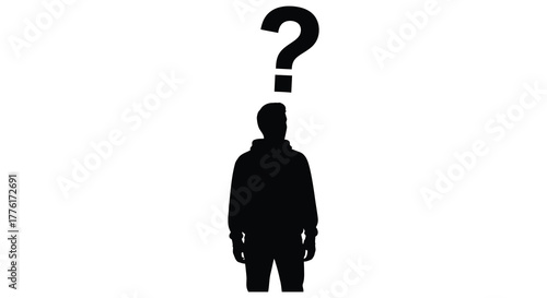 Silhouette of a person with a large question mark above their head symbolizing mystery and uncertainty