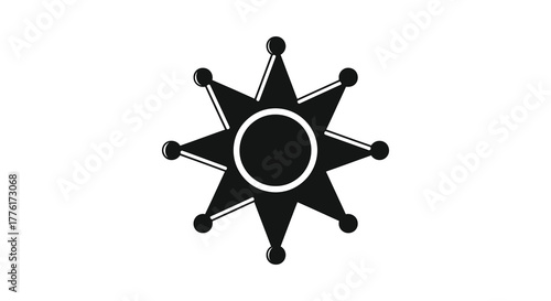 Classic sheriff star badge silhouette icon isolated on white background for western and law enforcement concepts