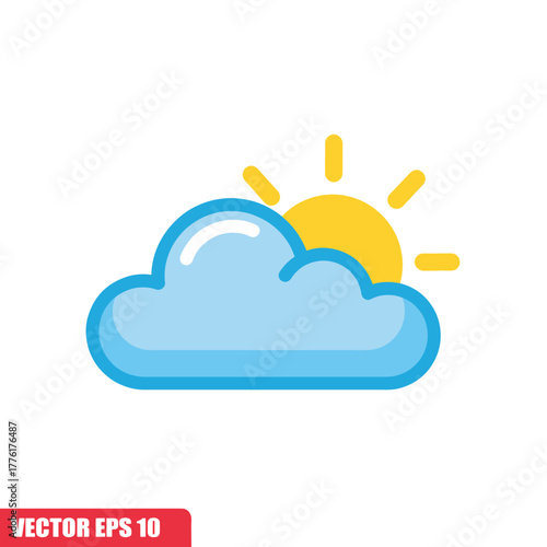 Cartoon Cloud Partially Obscuring a Radiant Yellow Sun with Short Rays