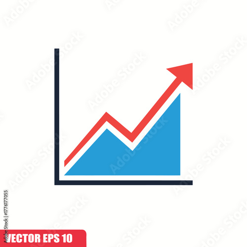 Upward Trend Chart with Red Arrow Indicating Growth and Success. upward trending bar graph, symbolizing market growth and opportunity. Clean, simple vector