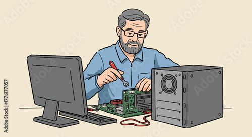 Troubleshooting Computer Issues Technician Repairing Desktop