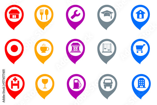 Colorful map pin illustration representing location and navigation on a modern digital map. Perfect for travel apps, GPS interfaces, delivery services, or website contact sections.