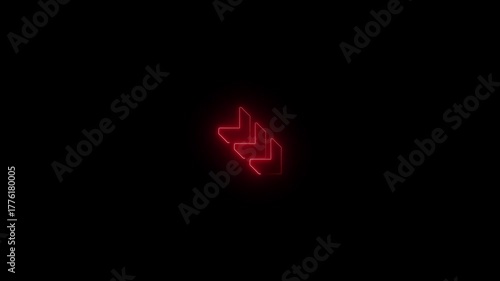 Abstract set of glowing neon arrows.  rendering. neon arrow sign animation. neon arrow animation black background.