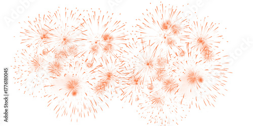 Group of orange fireworks isolated on transparent background for festive events