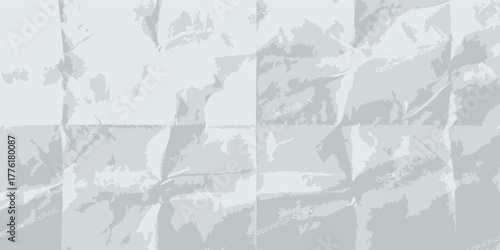 Abstract background of a light gray crumpled paper texture with visible folds and creases.