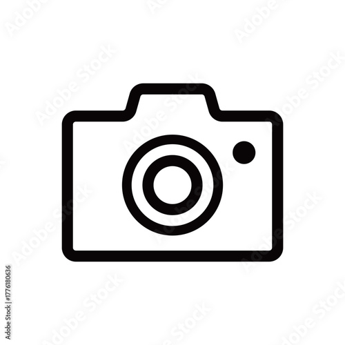 カメラのアイコン（シンプル／撮影マーク／白背景の線画デザイン）