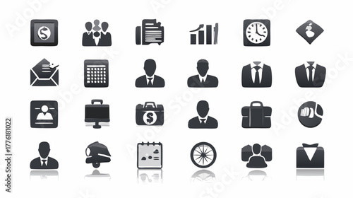 Elegant Business and Finance Icons Set. Professional Corporate, Office, and Money Vector Symbols Collection.