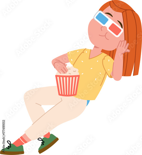 Girl Watching Movie with 3D Glasses