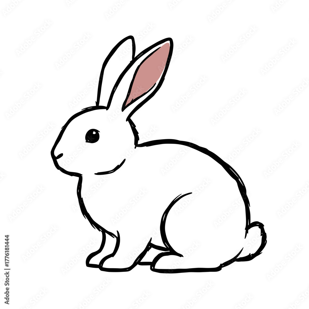 Obraz premium Simple rabbit profile with dusty pink inner ear, isolated vector