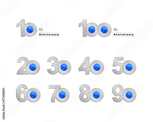 Silver and Sapphire Anniversary Numbers Set Vector