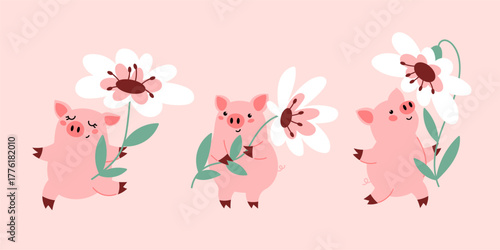 Funny pink pig clipart collection