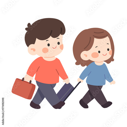 Illustration of Couple Traveling with Luggage