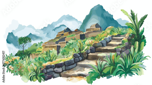 Choquequirao. Choquequirao hand drawn watercolor illustration