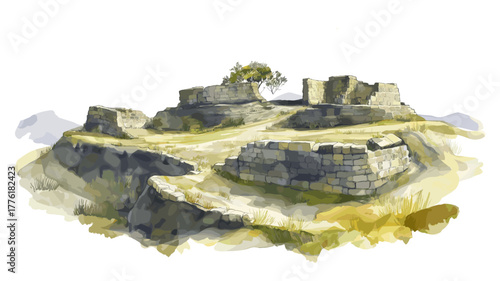 Ingapirca Ruins. Ingapirca Ruins hand drawn watercolor illustration