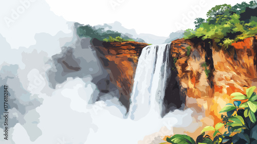 Pailon del Diablo Waterfall. Pailon del Diablo Waterfall hand drawn watercolor illustration