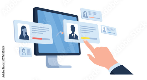 Human resources professional using a computer to manage and select candidates from a digital pool of online applicants.