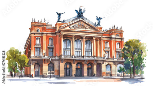 Teatro Colon. Teatro Colon hand drawn watercolor illustration