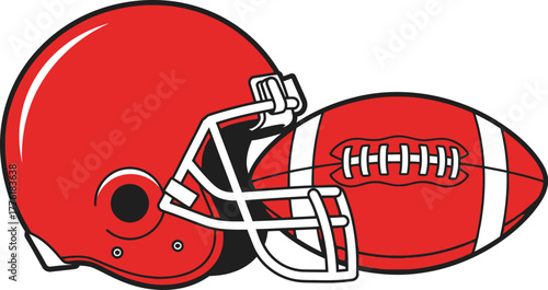 American football helmet and ball in vibrant orange and white team colors ready for game day isolated on transparent background