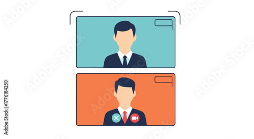 Video conference call illustration with two participants, showing one user active and the other with camera off and muted.