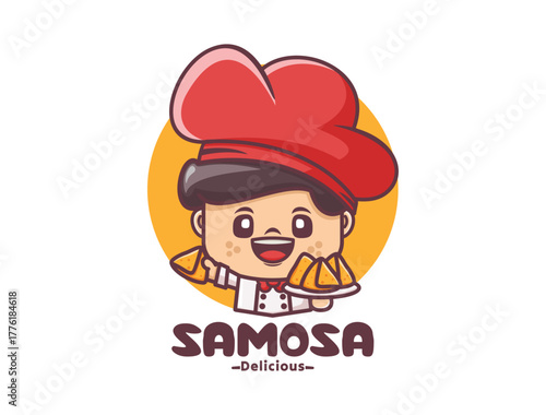 cute chef cartoon with samosa
