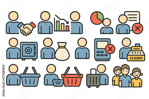 Business and Commerce Flat Vector Icons Set