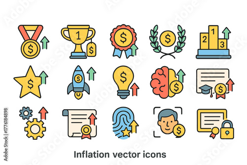 Collection of Financial Inflation Vector Icons in Colorful Style