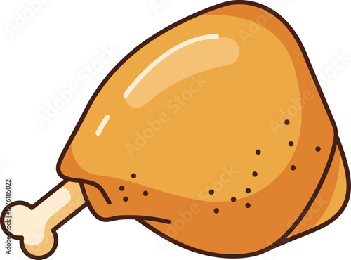 Golden roasted chicken leg piece with bone appetizing food icon isolated isolated on transparent background