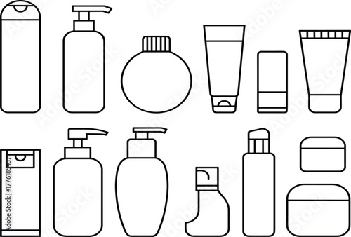 Cosmetic packaging silhouette, toiletry container icon, black graphic, vector illustration, skincare bottle, hygiene tube, beauty jar, personal care, designCosmetic packaging silhouette