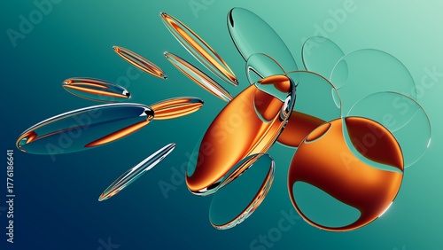 Wallpaper Mural 3D rendering. Abstract geometric background. Oval glass lenses scattered. Transparent oval shapes Torontodigital.ca