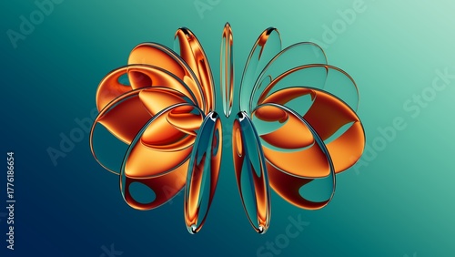 Wallpaper Mural 3d rendering. Abstract minimalist geometric background. Round glass lenses arranged in the shape of torus, floating against simple gradient background. Drops of liquid glass. Transparent oval scales Torontodigital.ca