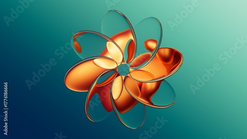 Wallpaper Mural 3d rendering. Abstract minimalist geometric background. Round glass lenses arranged in the shape of flower, floating against simple gradient background. Drops of liquid glass. Transparent oval scales Torontodigital.ca