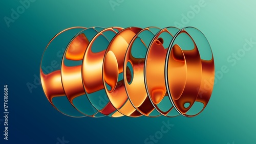 Wallpaper Mural 3D rendering. Abstract geometric background. Oval glass lenses arranged in a row. Transparent round objects with reflections Torontodigital.ca