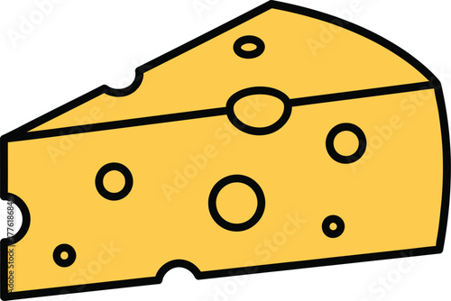 Delicious wedge of swiss cheese with holes isolated simple graphic food icon isolated on transparent background