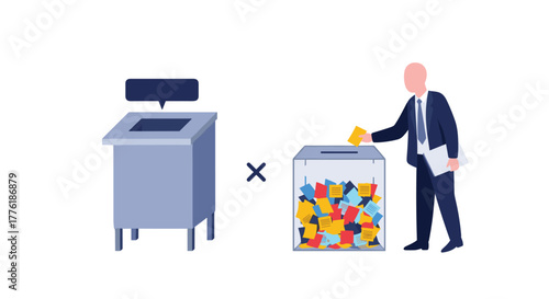 Conceptual image comparing a trash can to a ballot box, emphasizing the importance of voting and making your choice count.