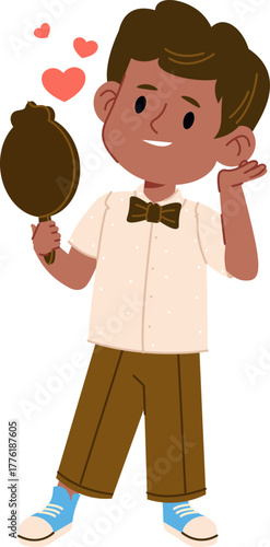 Boy Admiring Reflection in Mirror