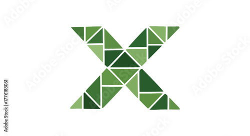 Green geometric letter x mosaic pattern design isolated on white background