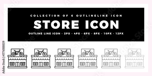 Collection of 6 Outline Icons. Bicycle Store