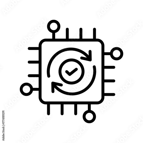 An icon of the updated firmware, with a rotating arrow and a check mark in the center.