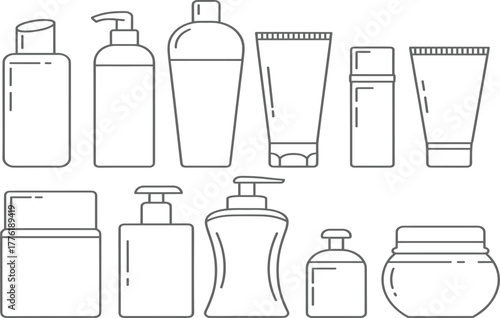 Cosmetic bottle silhouette, personal care packaging, black graphic, vector illustration, skincare container, toiletry icon, lotion tube, beauty jar, hygiene, designCosmetic bottle silhouette,