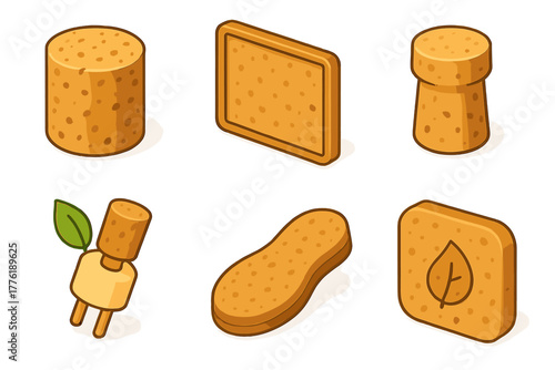 Eco-friendly cork objects: plugs, shapes, and leaf imprint for sustainable living