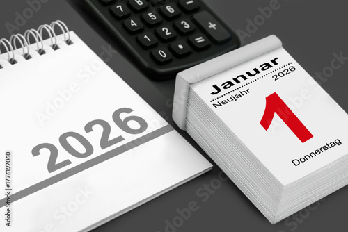 Deutscher Kalender Datum 1. Januar 2026 Neujahr mit Rechner