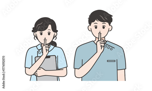 静かにするサインの看護師イラストセット